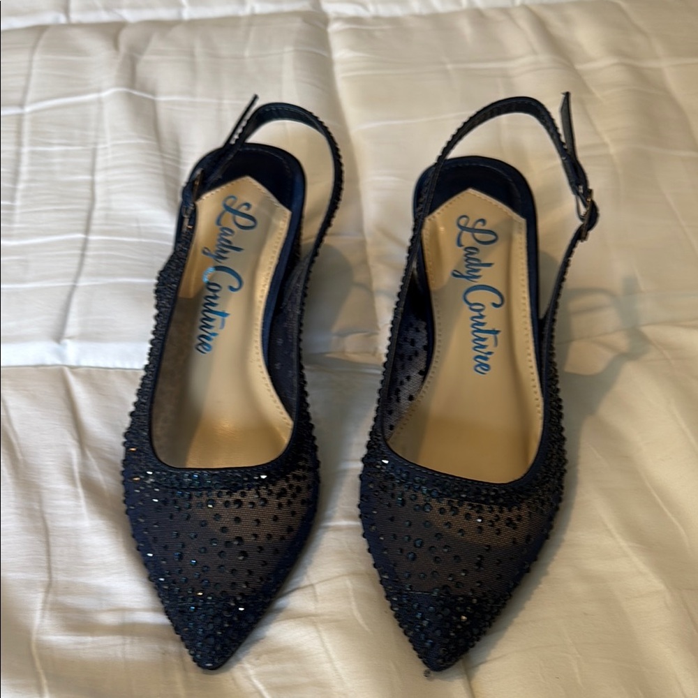 Black Embellished Slingback Heels